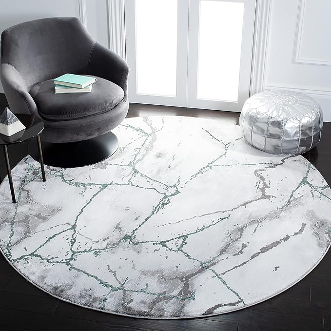 SAFAVIEH Craft Collection 8' Round Grey/Green CFT877Y Modern Abstract Non-Shedding Living Room Dining Bedroom Foyer Area Rug