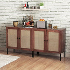 COSTWAY Buffet Cabinet with Storage, Storage Sideboard with Rattan Decorated Doors, Adjustable Shelf, Metal Legs, Accent Cabinet, Buffet Table Credenza for Hallway, Entryway, Living Room (2, Walnut)