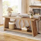 Tribesigns 70.86-Inch Extra Long Console Table for Living Room, 2-Tier Sofa Table Behind Couch with Storage, Wooden Console for Entryway Hallway, Light Oak Brown