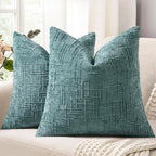 decorUhome Teal Chenille Throw Pillow Covers 26x26 Set of 2 Thick Textured Slubby Couch Pillow Covers Farmhouse Accent Modern Neutral Decorative Pillow Cases for Bed Sofa Living Room