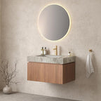Bathroom Vanity with Sink 30 Inch, Floating Bathroom Vanity Sink Cabinet with Drawer and Door, Undermount Sink & Light Gray Sintered Stone Top, Pre-Assembled, Espresso