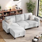 Sectional Sofa and Couches for Living Room, 78'' White 3 Seat L-Shaped Couch with Movable Ottoman, Comfy Velvet Convertible Sectionals Sofas with Chaise for Apartment, Office, Small Space