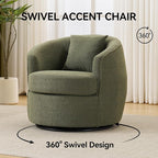 Swivel Accent Chair, Modern Upholstered Boucle Barrel Arm Chairs with Pillow for Living Room, 360 Degree Round Swivel Sherpa Armchair with Round Base for Bedroom Club (1, Green)