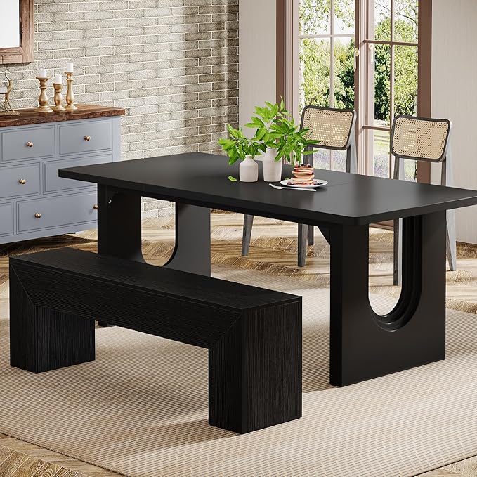 Tribesigns 47'' Wooden Entryway Bench, Farmhouse Entry Bench Seat, Indoor End of Bed Bench with Storage Capability for Living Room, Bedroom, Hallway, Easy Assembly, Black