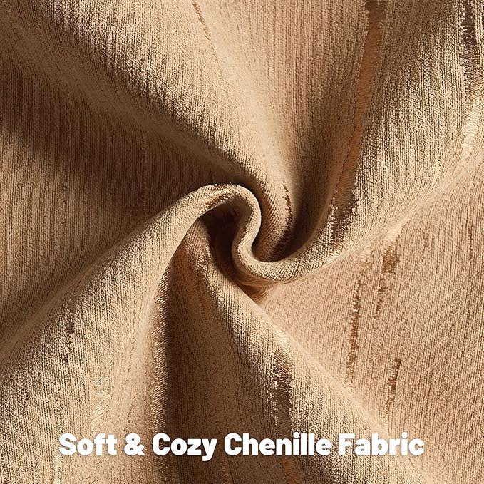 FUTEI Bronze Chenille Decorative Throw Pillow Covers 26x26 Inch Set of 2,Soft Embossed Striped Textured Euro Pillow Shams,Modern Home Decor for Couch Bed Living Room