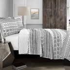 Lush Decor Hygge Geo Pattern Striped 3 Piece Quilt Bedding Set, Full/Queen, Black & White