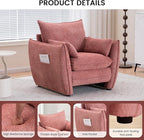 Chenille Oversized Accent Chairs, Modern Oversized Armchair with Removable Pillow, Comfy Living Room Chair with Side Pocket Storage for Bedroom, Office, Pink