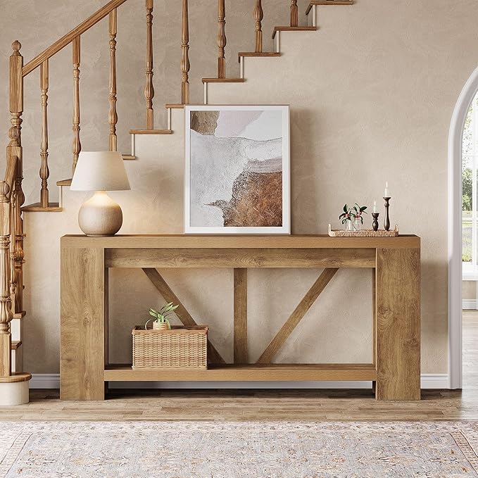 Tribesigns 70.9" Extra Long Entry Table, Farmhouse Wood Console Table with Storage, Modern Accent Sofa Table Behind Couch Foyer Tables for Entryway, Living Room, Entrance, Light Brown