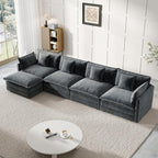 Modular Sectional Sofa, 146.5 Inch L-Shaped Cloud Sofa with Deep Seat Chenille Sofa with Cushions, Four Seater Sectional Sofa for Living Room Apartment,Gray