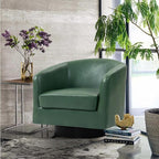 Lumibee Swivel Accent Chair, Faux Leather Swivel Barrel Chair for Living Room, Modern Comfy Upholstered Round Armchair Single Sofa Chair for Bedroom, Club-Green