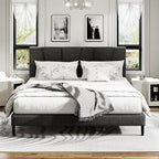 King Size Platform Bed Frame with Modern Upholstered Headboard, Wooden Slats Support, Noise Free, No Box Spring Needed, Easy Assembly, Dark Grey, Linen