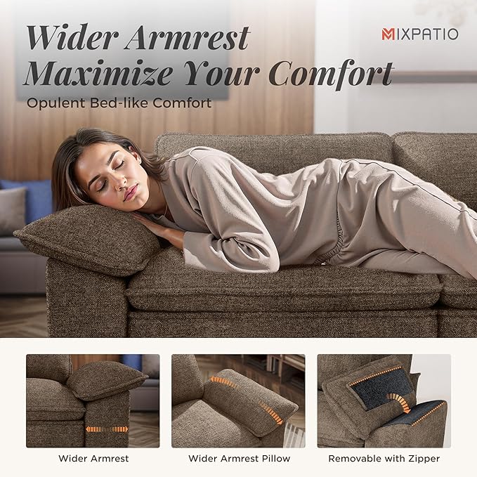 123" Cloud Modular Sectional Sofa, 3-Seater w/Deep Seat & Removable Arms, Plush Chenille for Living Room - Taupe