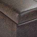 SIMPLIHOME Dover 36 inch Wide Contemporary Rectangle Storage Ottoman Bench in Distressed Brown Vegan Faux Leather, Assembled, for the Living Room, Entryway and Family Room