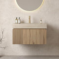 Bathroom Vanity with Sink 30 Inch, Floating Bathroom Vanity Sink Cabinet with Drawer and Door, Undermount Sink & Travertine-Pattern Sintered Stone Top, Pre-Assembled, White Oak