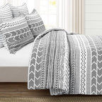 Lush Decor Hygge Geo Reversible 5 Piece Comforter Set, King, Black & White