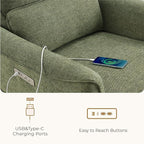 CHITA Power Nursery Rocking Chair, Swivel Glider Recliner Chair with Solid Wood Base, Bulit-in USB & Type-C Charging Ports for Living Room, FSC Certified, Moss Green