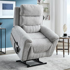 Power Lift Recliner Chair for Elderly People, Dual Motor Lay Flat Recliner with Vibration Massage and Heat, Heavy Duty Motion Mechanism Standing Assistance Reclining Chair, Chenille Fabric Light Gray