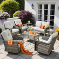 8 PCS Patio Outdoor Furniture Set with Swivel Rocking Chairs,All Weather Wicker Rattan Patio Seating Sofa and Chairs Set,Outdoor Conversaiton Sets for Deck Yard Prrch Garden Poolside,Grey