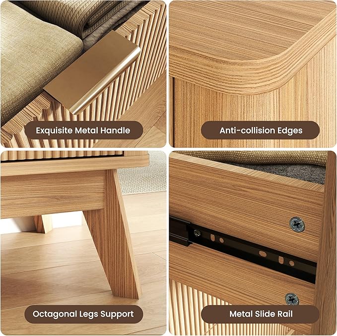 Fluted Dresser for Bedroom,49.6'' Modern Wooden Dresser with 6 Drawers, Bedroom Dressers, Natural Wood Chest of Drawers for Living Room, Hallway (Oak)