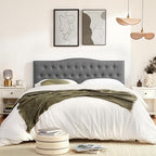 Tufted Upholstered Headboard Twin Size, Sturdy and Durable Solid Wood Twin XL headboard, Fabric Headboard Adjustable Height from 37” to 51”, Modern Button Diamond Design Head Board, Grey