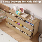 Dresser for Bedroom with 9 Drawers, Fluted Chest of Drawers with Round Curved Corner, Hidden Handles, Modern Wood Storage Organizer for Bedroom, Nursery, Living Room