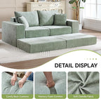 79" Boneless Loveseat Sofa Couch, Modular Foldable Floor Cloud Sofa with Ottoman, Lounge Convertible Sofa Bed for Living Room, No Assembly, Chenille Green