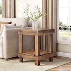 LITTLE TREE 2-Tier End Table, All Wooden Square Side Table with 2 Storage Shelves, Farmhouse Chairside Table Side End Table for Living Room, Small Bedside Table Nightstand for Bedroom, Natural Color
