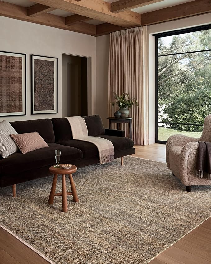 Loloi Amber Lewis Molly Collection MOL-07 Tobacco/Sage 5'-3" x 7'-9" Low Pile Area Rug