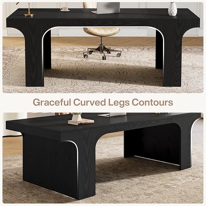 Tribesigns 70.9-Inch Executive Desk, Large Wooden Computer Office Desk, Modern Writing Table Business Workspace Home Office Furniture with Arched Design, Black