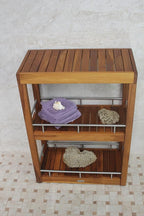 AquaTeak Patented Sula Rectangle Three Tier Teak & Stainless Bath Stand