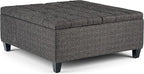 SIMPLIHOME Harrison 36 inch Wide Transitional Square Coffee Table Storage Ottoman in Ebony Tweed Look Fabric, Assembled, For the Living Room and Bedroom