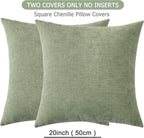 GAWAMAY Decorative Square Sage Green Throw Pillow Covers 20"x20" Inch Set of 2, Super Soft Chenille Pillows Cover, Farmhouse Fall Pillowcase for Living Room Bedroom Sofa Couch Cushion Cover 50x50cm