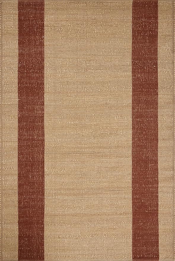 Loloi Leanne Ford Weatherstaff Collection WTS-02 Natural/Brick 9'-3" x 13' Area Rug Jute, Striped, Neutral, Living Room, Bedroom, Dining Room