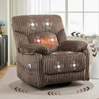 Power Swivel Rocker Recliner Chair with Massage and Heat for Adults, Electric Infinite Position Recliner with USB Charging Port, Corduroy and PU Leather Mixed Fabric, Easy Assembly (Brown)