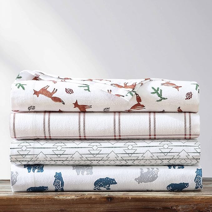 Eddie Bauer- King Sheet Set, Cotton Flannel Bedding Set, Brushed for Extra Softness, Cozy Home Décor (Bear Mountain Grey, King)