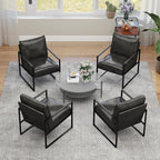 INZOY Accent Arm Chair with Metal Frame Set of 4, Comfy Living Room Chair with Plump Backrest and Cushion, Mid Century Modern Chair with Sturdy Structure, Easy to Clean, Dark Grey