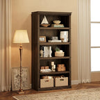 IDEALHOUSE 5 Tier Bookcase, Farmhouse Book Shelf with Storage, 71" Tall Book Case Wooden 5 Shelf Bookcase for Home Office, Living Room, Bed Room (Oak, 67.4" H x 31.5" W x 12.8" D)