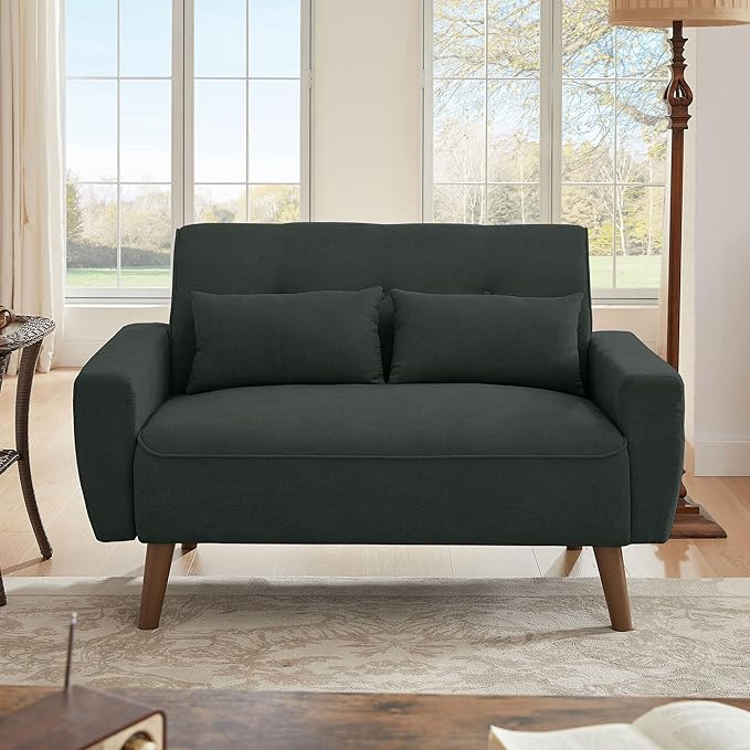 48" Small Loveseat Sofa, Mid Century Modern Love Seat Couch with Back Cushions and Plastic Legs, 2 Seater Couches for Living Room, Bedroom, Small Spaces