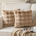 Pack of 2 Thick Plush Throw Pillow Covers Fluffy Wave Faux Fur Decorative Cushion Covers Soft Wool Pillowcase for Sofa Couch Livingroom 16x16 Inch Camel