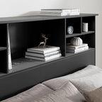Queen/Full Headboard Only for Bedroom, Stylish Bookcase Headboard with Charging Station & 2 LED Lights, Engineered Wood Queen Size Headboard, Noise-Free HeadBoard with Storage, Black