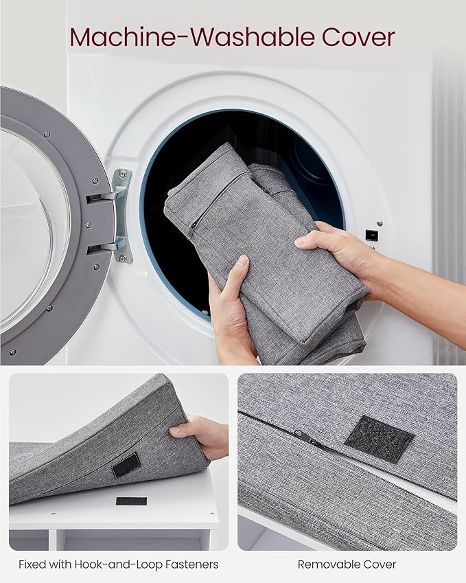 VASAGLE CUSTOS Collection - Shoe Bench, Storage Bench with Padded Seat, Entryway Bench with 9 Compartments, for Bedroom, 11.9 x 30.9 x 18.9 Inches, Cloud White and Dove Gray ULHS009W14