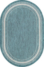 Unique Loom Outdoor Border Collection Area Rug - Soft Border (5' 1" x 8' Oval, Teal/ Ivory)