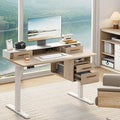 Standing Desk with 4 Drawers, 47.2 x 23.6 Inch Whole Piece Height Adjustable Electric Sit Stand Desk, Computer Home Office Workstation with Open Storage Shelf, Light Walnut