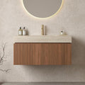 Bathroom Vanity with Sink 36 Inch, Floating Bathroom Vanity Sink Cabinet with Drawer and Door, Undermount Sink & Travertine-Pattern Sintered Stone Top, Pre-Assembled, Espresso