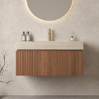 Bathroom Vanity with Sink 36 Inch, Floating Bathroom Vanity Sink Cabinet with Drawer and Door, Undermount Sink & Travertine-Pattern Sintered Stone Top, Pre-Assembled, Espresso