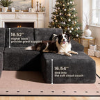 114" Glitter Cloud Sectional Couch with L-Shape Chaise & Ottoman, Modern Boneless Couches for Living Room, Fluffy Tufted Deep Seat Modular Sofa No Assembly (Gray Sparkly Velvet,Left Facing)