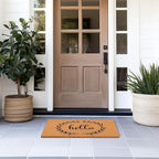Barnyard Designs Natural Coco Coir Heavy Duty Backing Doormat - Large Cute Non-Slip Front Door Welcome Mat for Outside Entrance or Porch Entry, Brown (17x30, Hello Wreath)