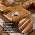 114" Cloud Sectional Couch with L-Shape Chaise & Ottoman, Modern Boneless Couches for Living Room, Fluffy Tufted Deep Seat Modular Sofa No Assembly (Faux Leather,Brown,Left Facing)