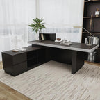 SAINTCY 78" Executive Desk with Drawers - L Shaped Desk with File Cabinet, Black Executive Office Desks with LED Light, Home Office Desk,2.6" Thickened Desktop