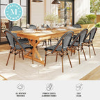 Martha Stewart Lily Pond Indoor-Outdoor Stackable Bistro Chairs with Natural Woodgrain Aluminum Frame Finish, Black/White Woven Rattan Backrests/Seats, Set of 2